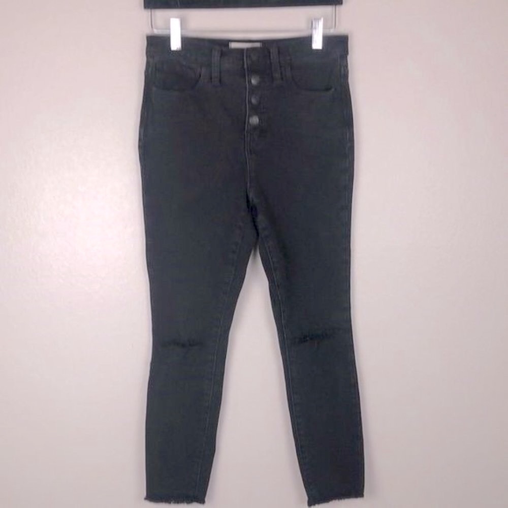 Madewell 10" High Rise Jeans Faded Black Exposed Button Fly Raw Hem Denim 26 - Picture 3 of 13
